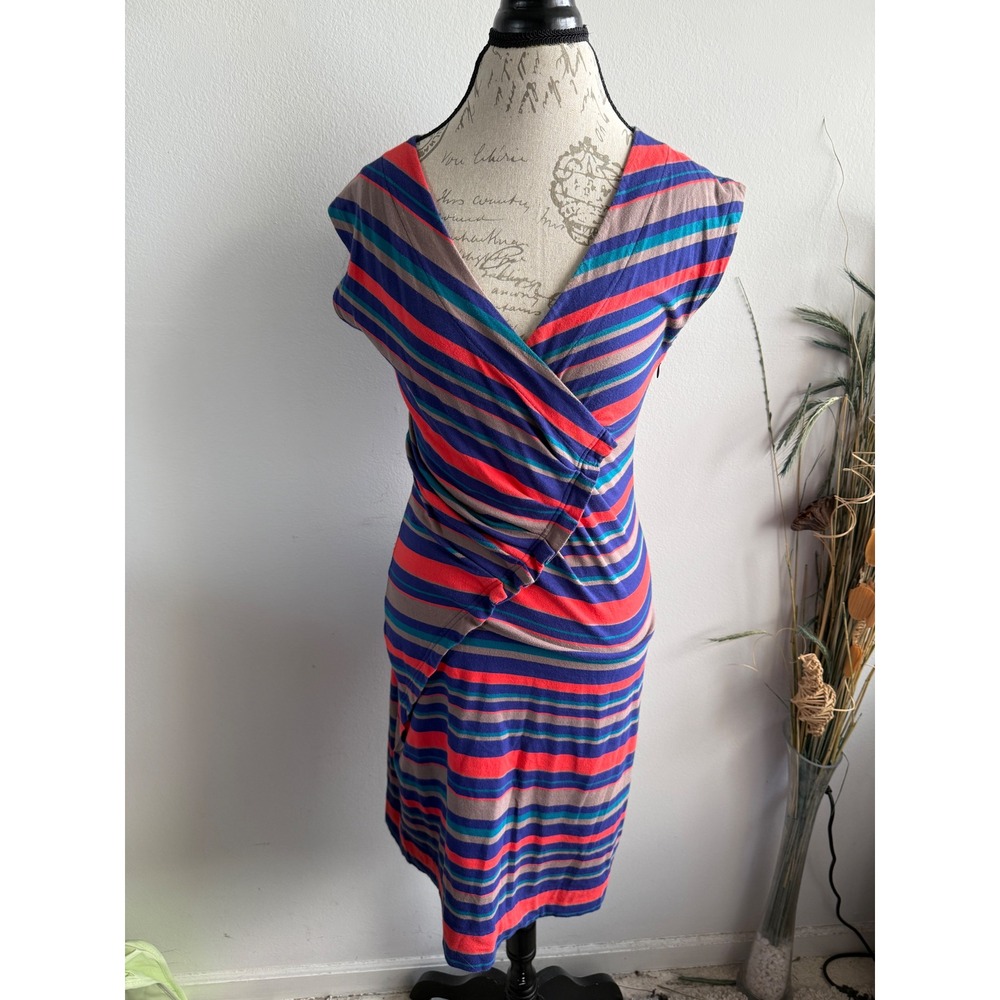 Marc by Marc Jacobs Striped Faux Wrap Draped Jersey Dress Blue Red XS